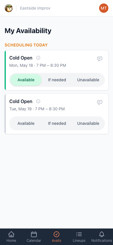 The Avails tab on mobile