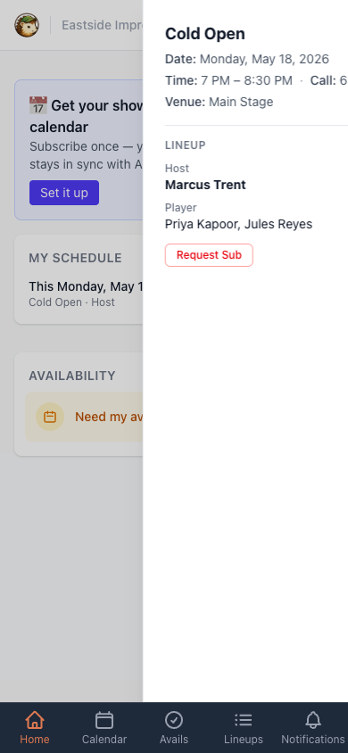 Show slide-out with the Request Sub button
