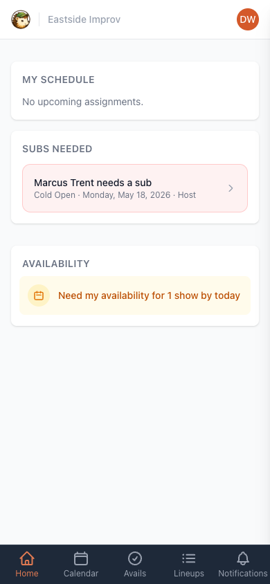 Subs Needed card on the dashboard